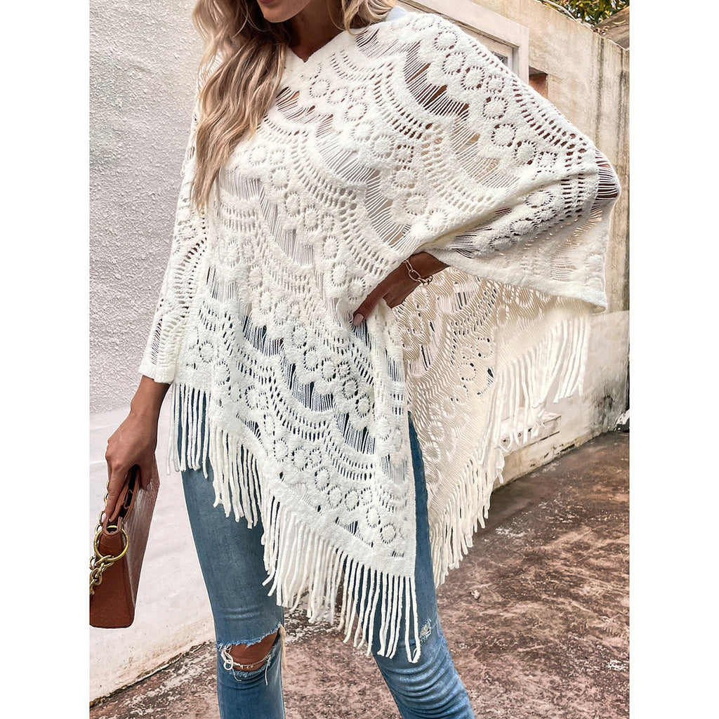 Women's Irregular Tassel Lace Sweater Shawl