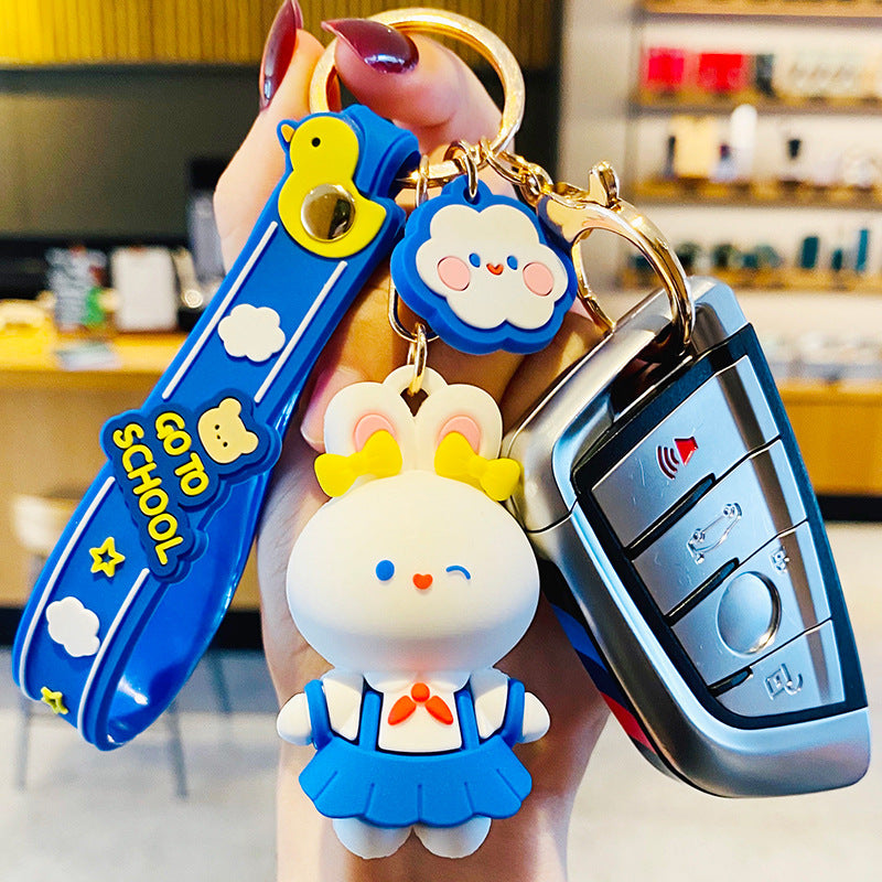 Cartoon White Rabbit Toffee Series Cute Yellow Cap Animal Doll Keychain Couple Bags Pendant Small Cutie