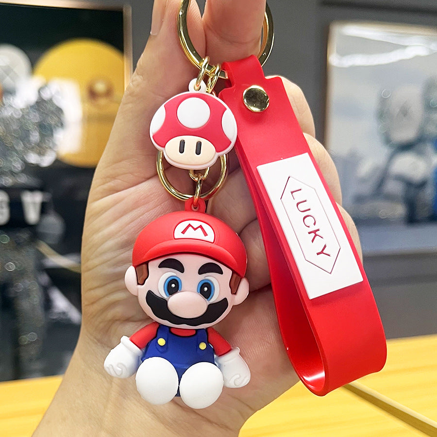 Cartoon Super Mary Mario Mushroom-Shaped Haircut Keychain Creative Car Key Chain Crane Machine Pendant Small Gift