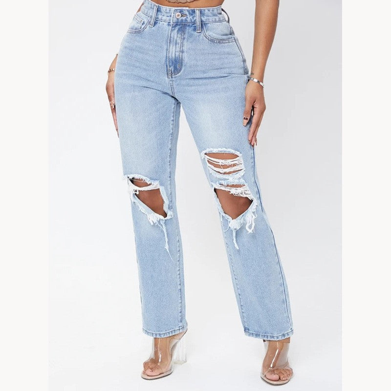 Bestseller Jeans Women's Ripped Washed High Waist Loose Wide-Leg Pants