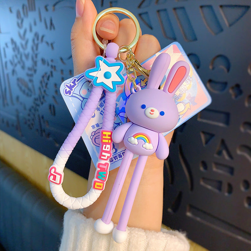 Cartoon Stretch Rainbow Rabbit Key Chain Cute Couple Cars and Bags Hanging Ornament Small Gift Creative Keychain