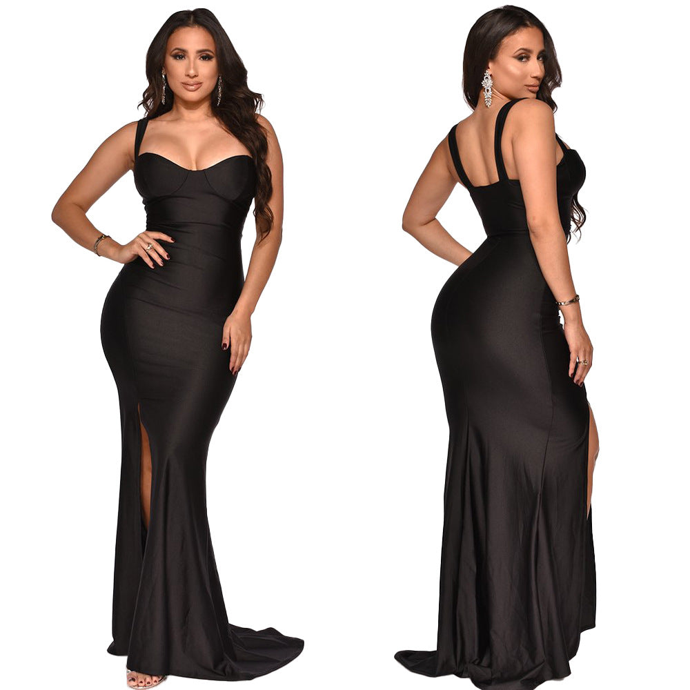 Bandeau Sling Long Dress European and American Women's Clothing Slit Sheath Skirt