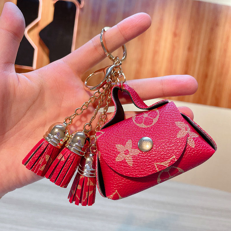 Exquisite Leather Handbag Pendant Coin Purse for Men and Women Car Key Ring Key Chain Small Gift Ornaments