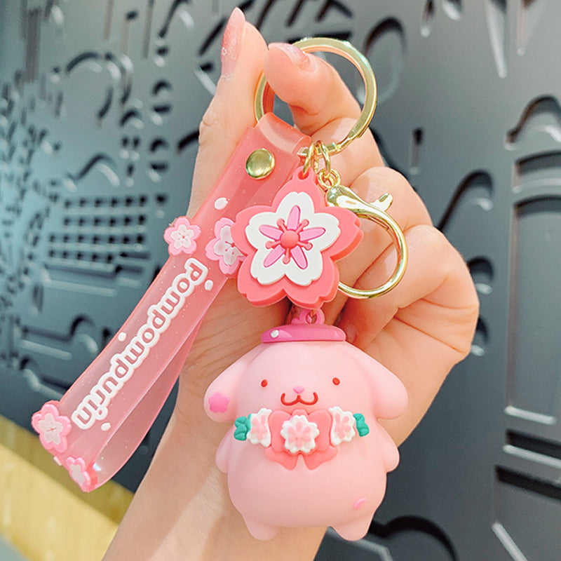 Creative Epoxy Sanrio Cherry Blossom Season Keychain Pendant Cute Cartoon Cars and Bags Accessories Small Gift