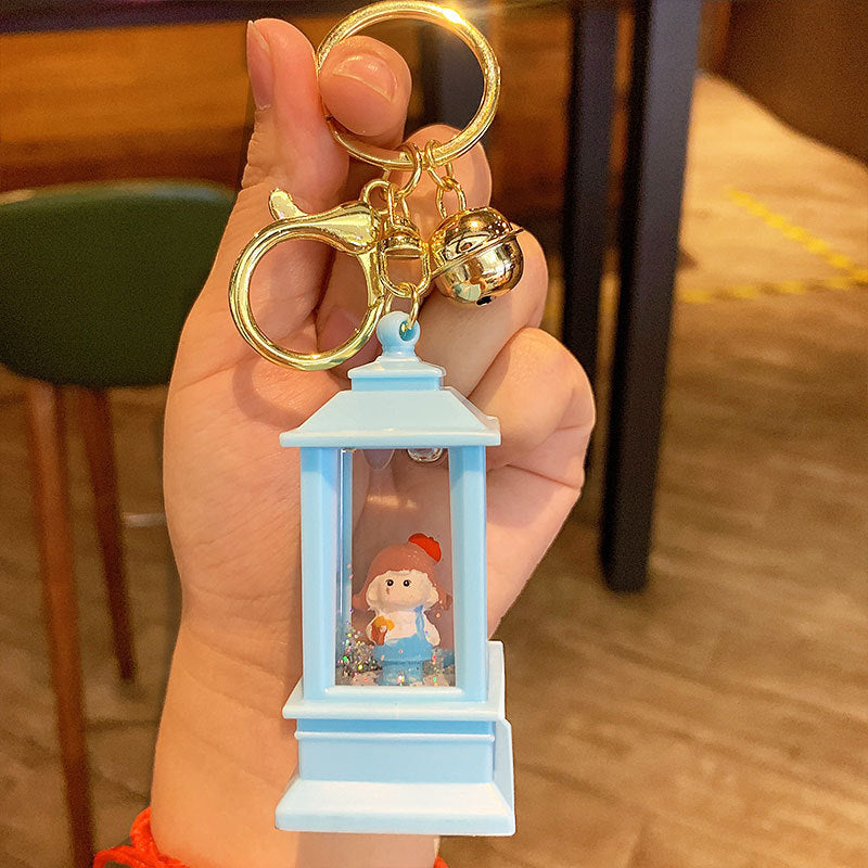 Creative Quicksand Bottle Flashing Light Keychain Pendant Cute Cartoon Small Tower Pavilion Night Light Student Schoolbag Pendant Small Gift