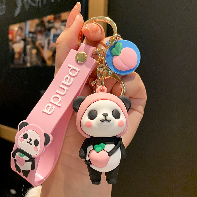 Cute Epoxy Panda Football Doll Keychain Creative Men's and Women's Bag Car Bell Pendant Small Commodity