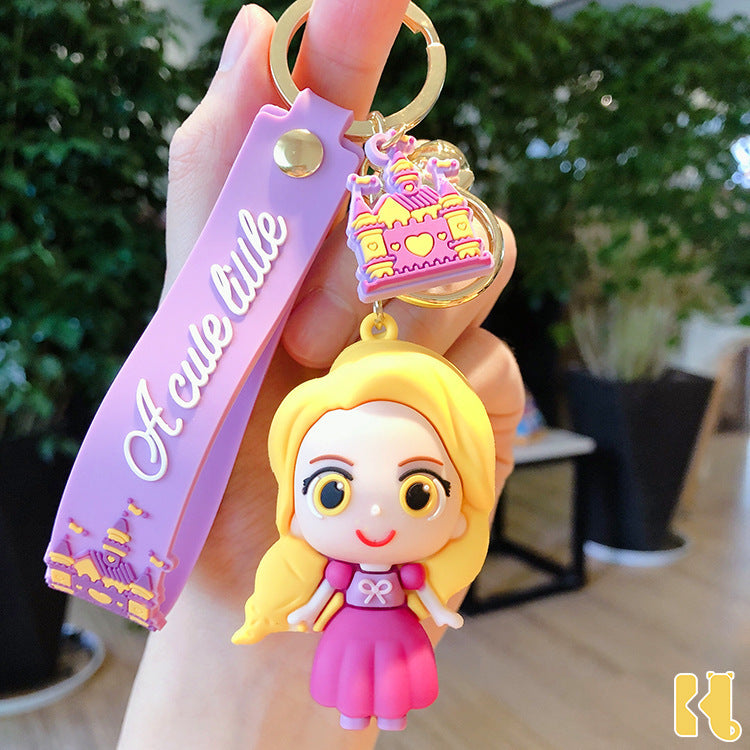 Cartoon Castle Princess Keychain Cute Anime PVC Figurine Cars and Bags Pendant Ring Creative Gift