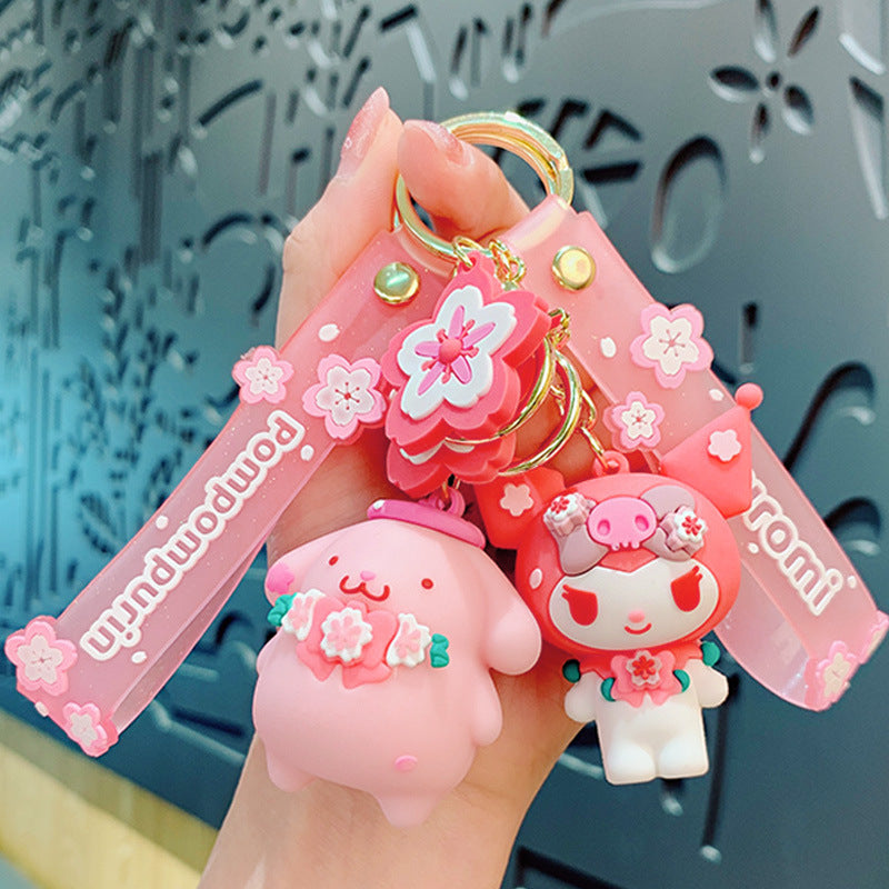 Creative Epoxy Sanrio Cherry Blossom Season Keychain Pendant Cute Cartoon Cars and Bags Accessories Small Gift