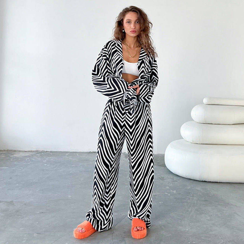 European and American Printed Zebra Print Suit Trousers Two-Piece Suit Fashion Trendy Shirt Street Casual