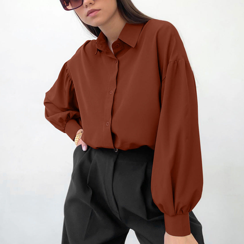 Commuting Elegant Casual Fashion Long Sleeve Orange French High-End Lantern Sleeve Cross-Border