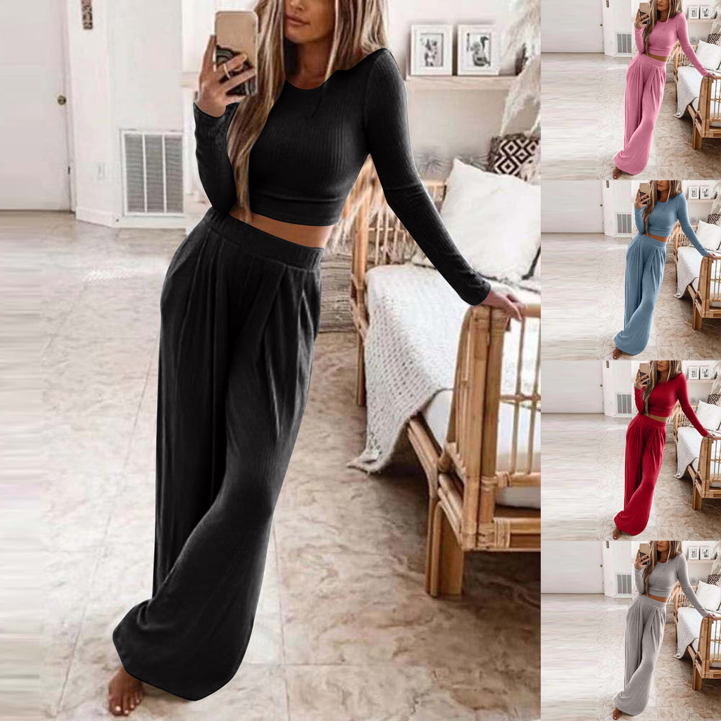 Bestseller Solid Color Knit Casual Home Two-Piece Suit for Women