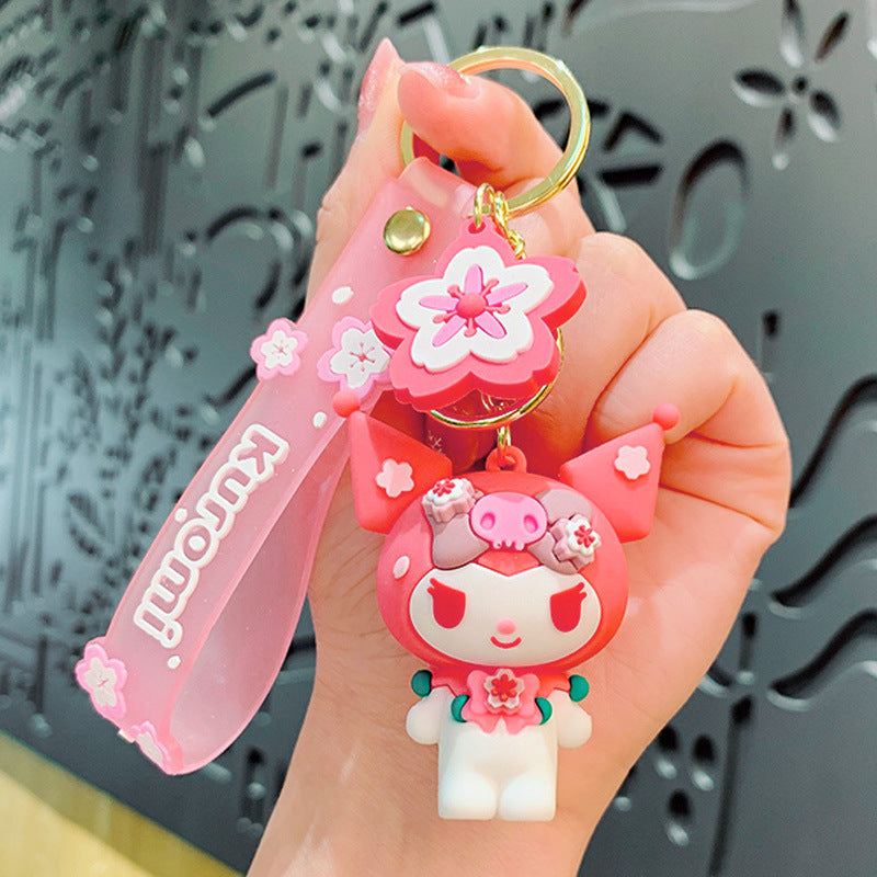 Creative Epoxy Sanrio Cherry Blossom Season Keychain Pendant Cute Cartoon Cars and Bags Accessories Small Gift