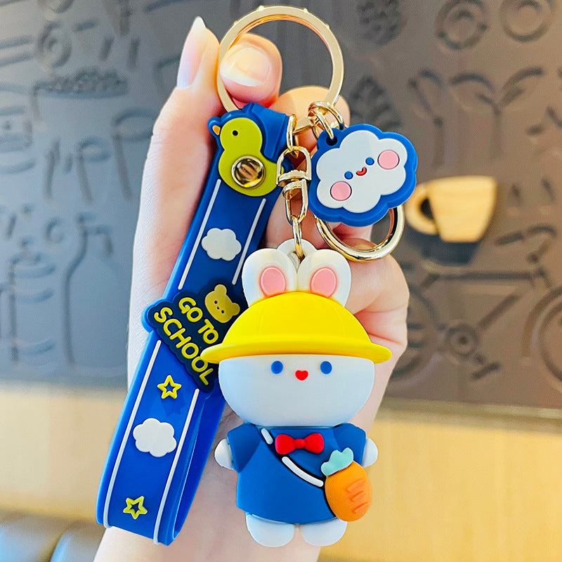 Cartoon White Rabbit Toffee Series Cute Yellow Cap Animal Doll Keychain Couple Bags Pendant Small Cutie