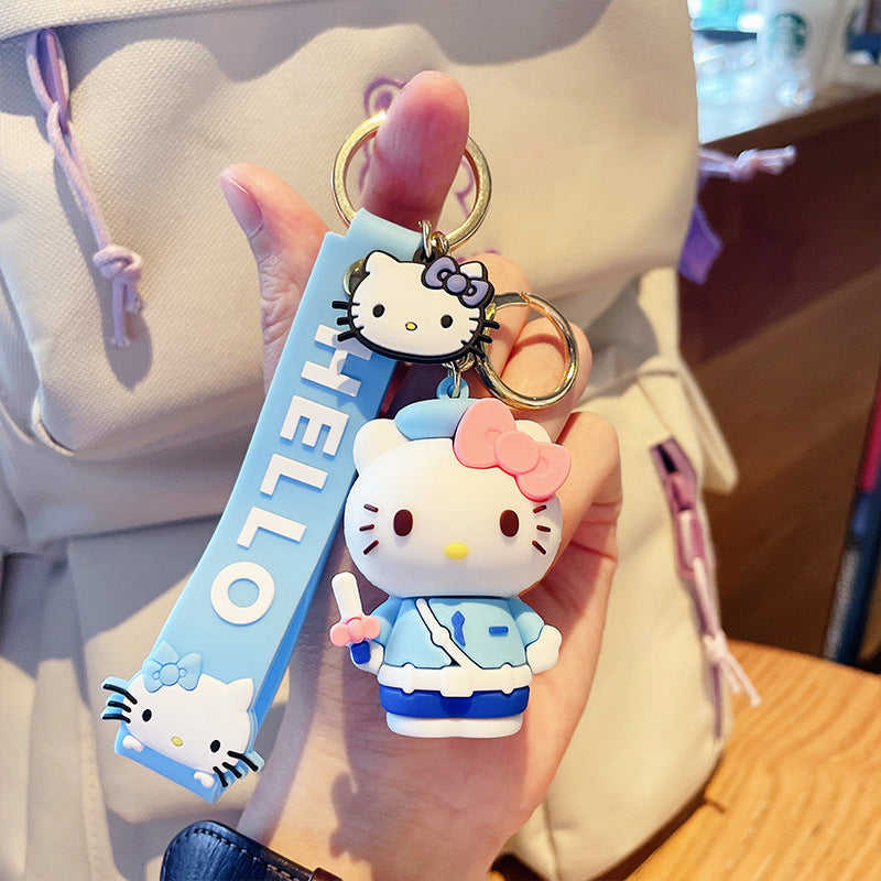 Cartoon Cute White Cat Family Keychain Pendant Silicone Key Chain Couple Bags Pendant Creative Gift