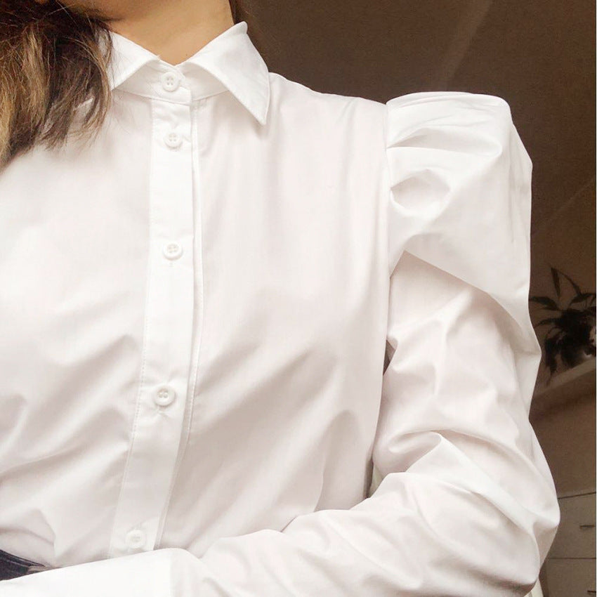 Early Autumn White Shirt Women's Design Puff Sleeve Long Sleeve Temperament Early Autumn Women's Clothing Niche Elegant