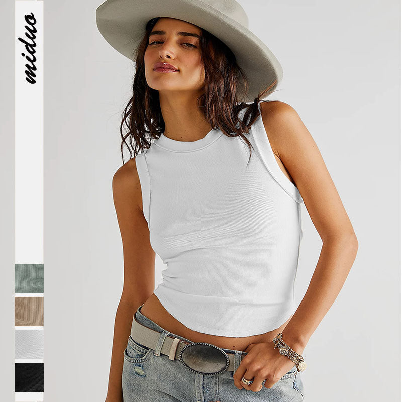 Rib Stitching Vest round Neck Sleeveless Bottoming Top Versatile High-Grade Sweater