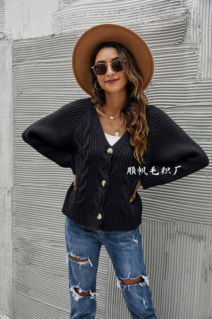 Women's Sweater Button Twist Decoration Oversized Knit V-neck Cardigan Coat