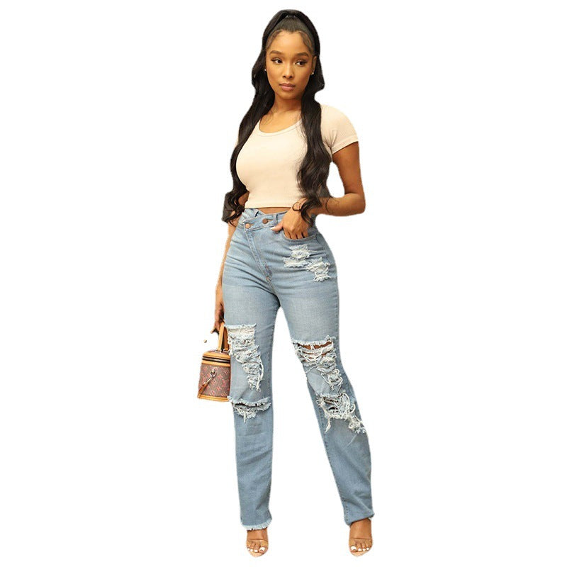 Bestseller Ripped Jeans Washed High Waist Straight-Leg Pants