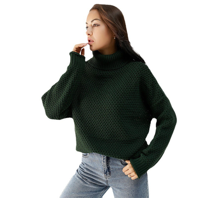 Women's Turtleneck Sweater Pure Color Thickened Pullover Knitted Loose Sweater Women's Long Sleeve