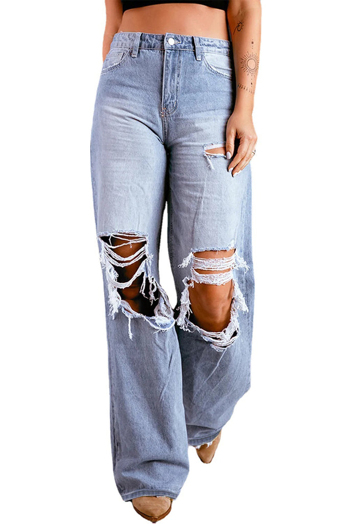 Worn Jeans Women's Autumn High Waist Tide Washed Loose Straight Trousers