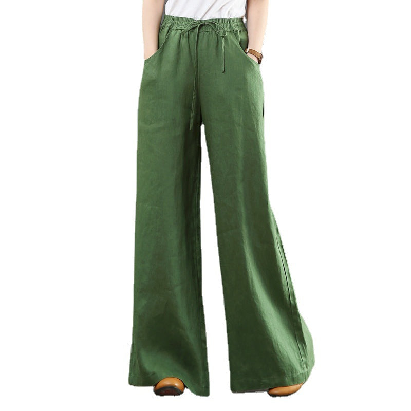 Artistic Cotton and Linen Women's Pants Loose Large Size Wide Leg Pants High-Waist Mopping Pants Straight-Leg Trousers Linen Pants