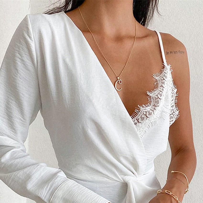 European and American Fashion Lace Stitching Irregular Design Niche Shirt Women's Foreign Trade Sling