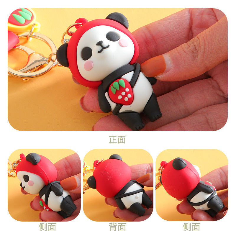 Creative Fruit Panda Keychain Pendant Trendy Play Pier Three-Dimensional Doll Cute Couple Gift Key Ring Pendants