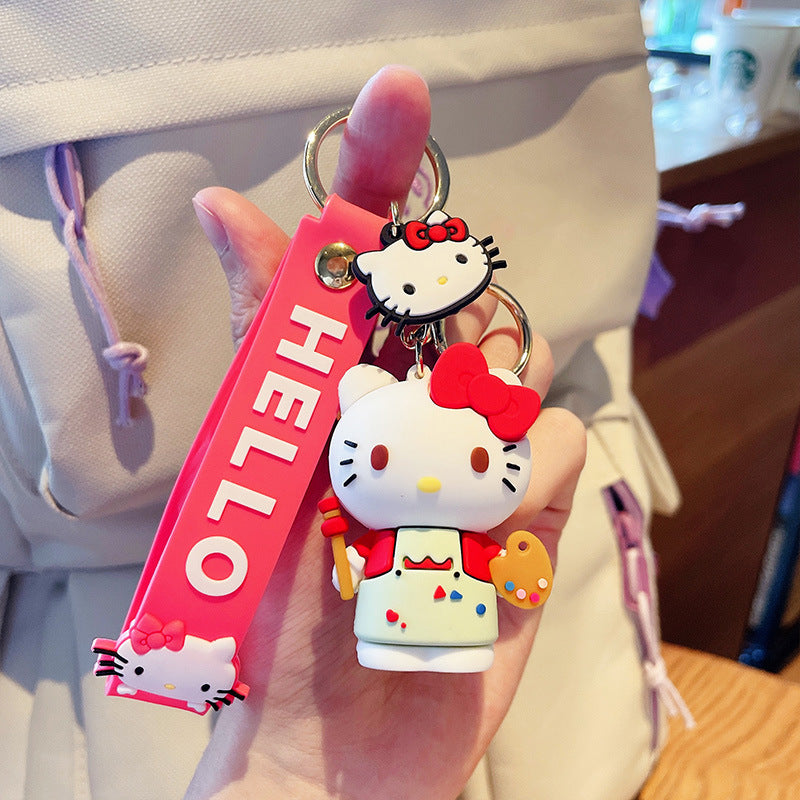 Cartoon Cute White Cat Family Keychain Pendant Silicone Key Chain Couple Bags Pendant Creative Gift