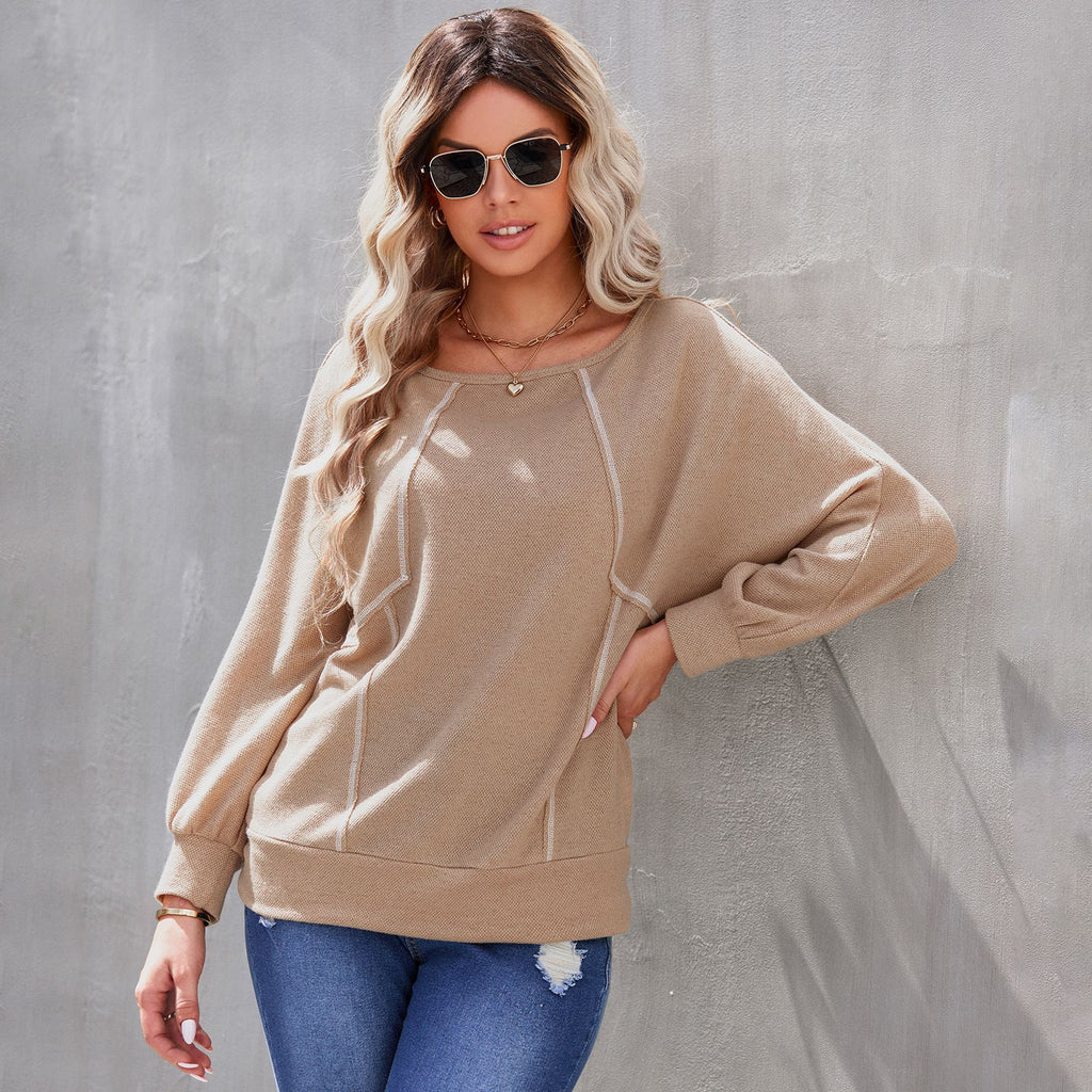 2022 Early Autumn New round Neck Loose Long Sleeves Pullover Bottoming Shirt Stitching T-shirt Top