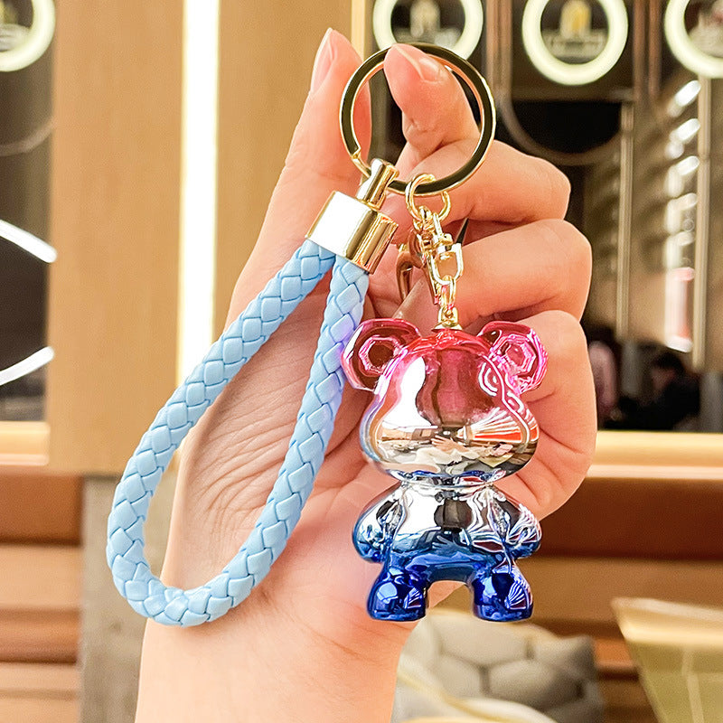 Cartoon Resin Electroplated Two-Color Standing Bear Keychain Cute Automobile Hanging Ornament Crane Machine Personalized Gift Key Chain