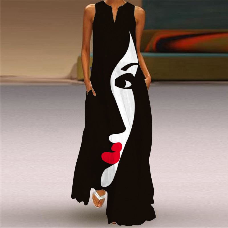 Women's Dress Printed V-neck Sleeveless Long Dress