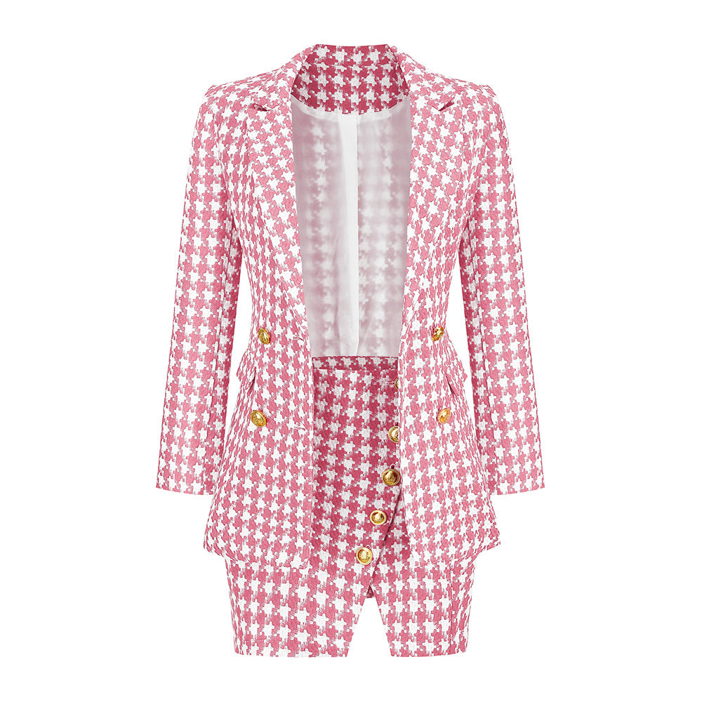 Fashion Sexy Socialite Chanel Style Suit Suit Skirt Female Houndstooth