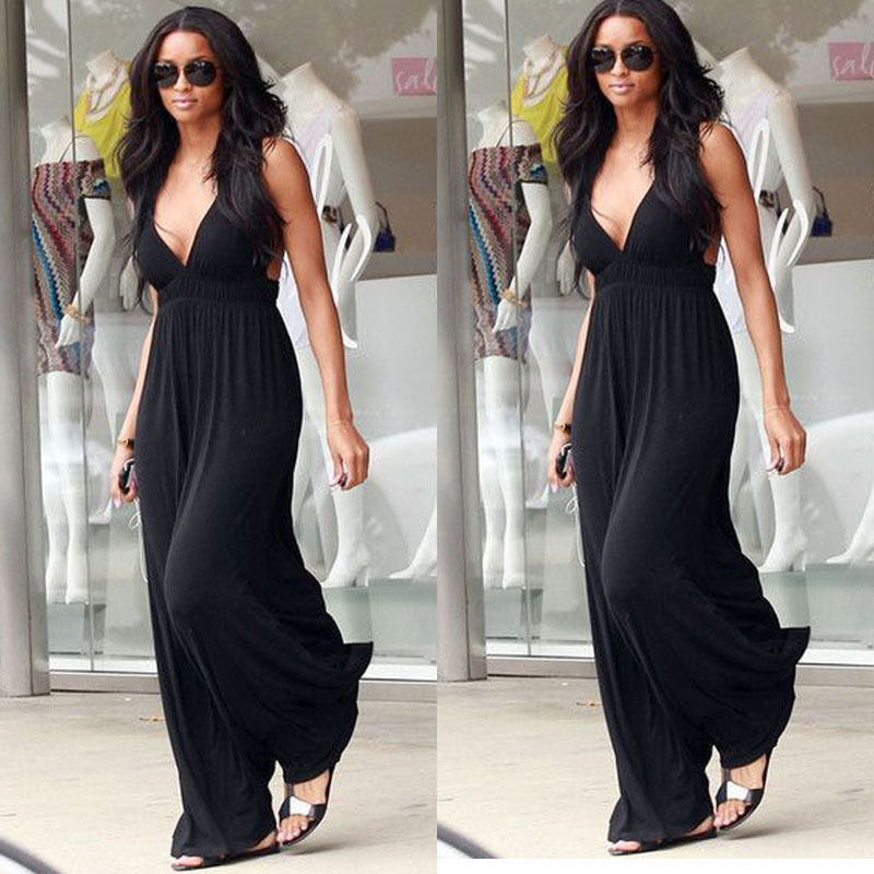 Sexy Deep V Sleeveless Dress High Waist Backless Long Dress