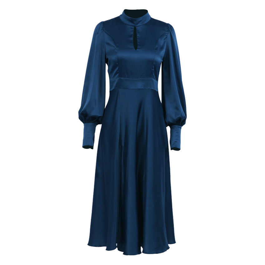 French Style Temperament High-Grade Satin Ice Silk Commuting Figure Flattering Dress Artificial Silk Dress