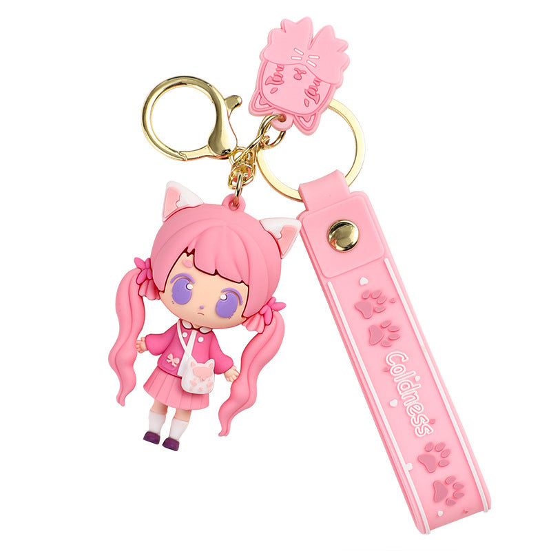 JK Cat Ear Girl Epoxy Keychain Cute Girlish Schoolbag Pendant Creative Cartoon Key Ring Pendants