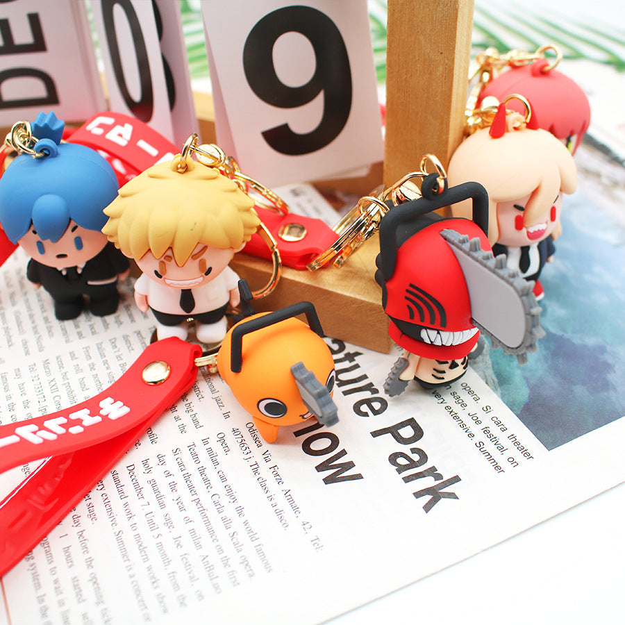 Cartoon Chainsaw Keychain Three-Dimensional Doll Pochita Pawa Electric Key Chain Anime Peripheral Pendant