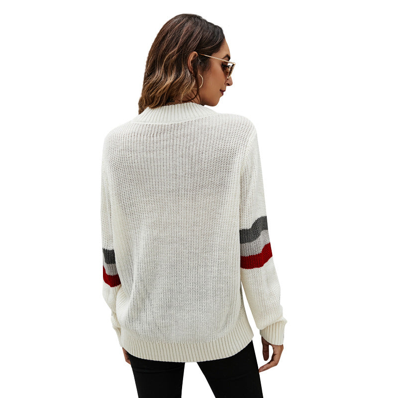 Fashion Loose Pullover Sweater European and American Women's Clothing Loose round Neck Long Sleeve Knitted Sweater