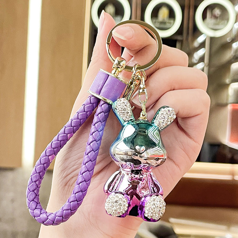 Resin Diamond Electroplated Two-Color Rabbit Keychain Cute Pendant Cartoon Doll Exquisite Bag Key Ring Pendants