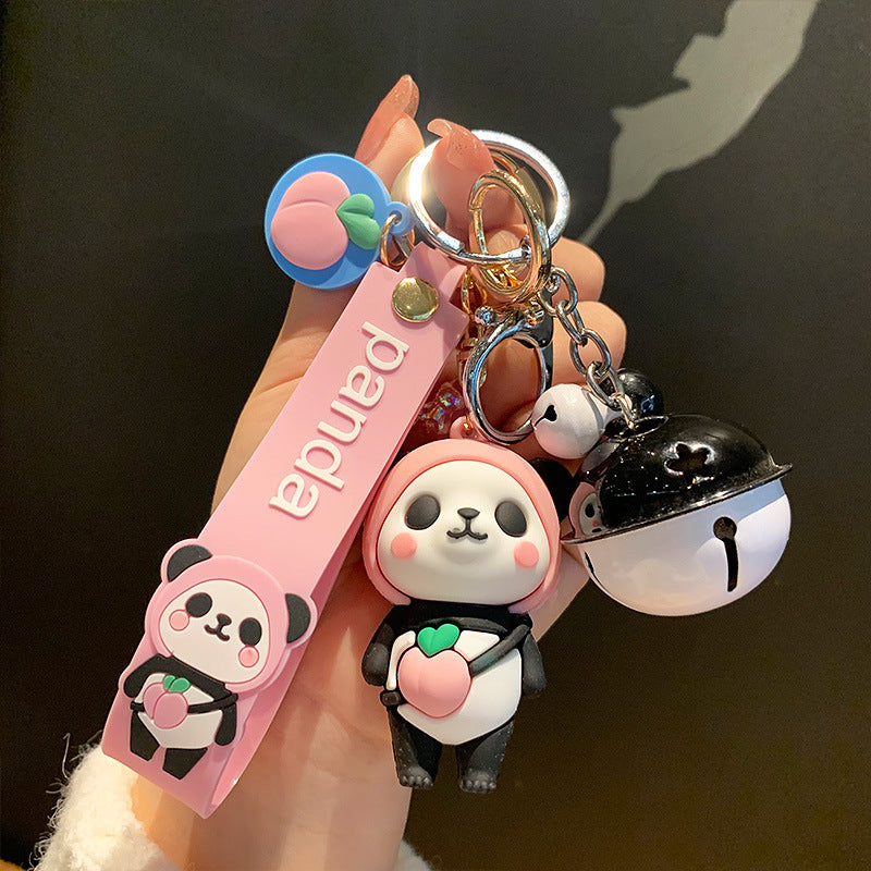 Cute Epoxy Panda Football Doll Keychain Creative Men's and Women's Bag Car Bell Pendant Small Commodity