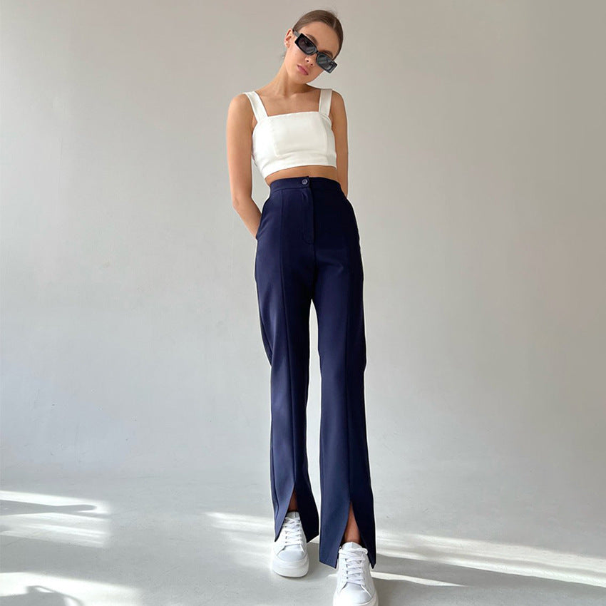 European and American Pants Fashionable Tall Straight-Leg Pants Split Trousers Women's Fashionable All-Match Design Sense Niche Casual Pants