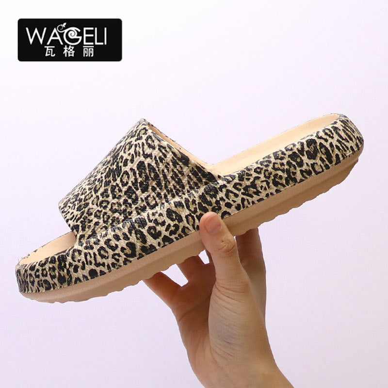 4cm Poop Feeling Soft Back Thick Back Slippers Women's Summer Household Graffiti Sandals Eva Leopard Print Slippers