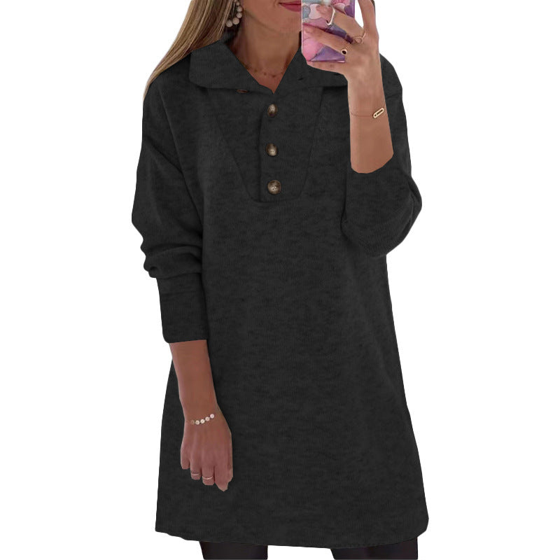 Women's Solid Color Polo Collar Button Long Sleeve Casual Dress for Women