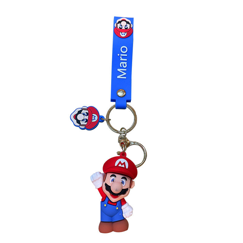 Cartoon Super Mary Family Keychain Cute PVC Toy Bag Package Pendant Car Key Ring Hanging Ornaments