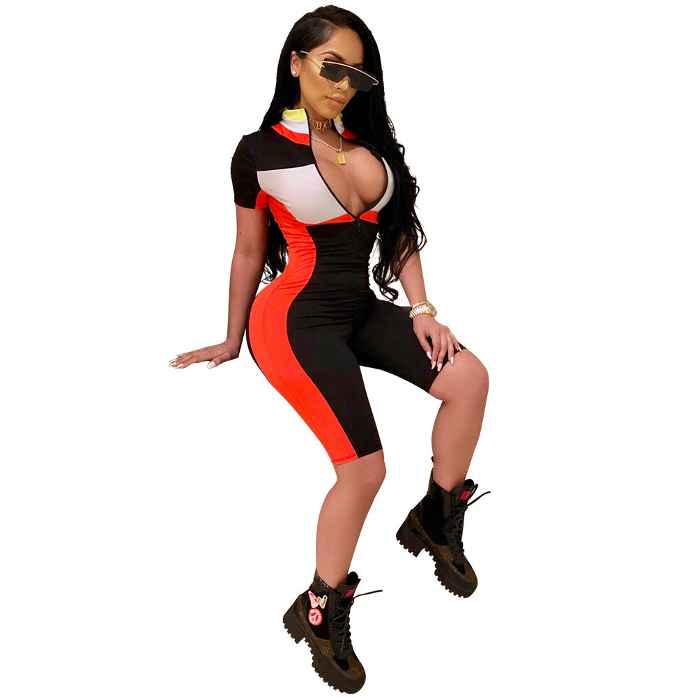 European and American Sexy Stand Collar Sports Casual Jumpsuit