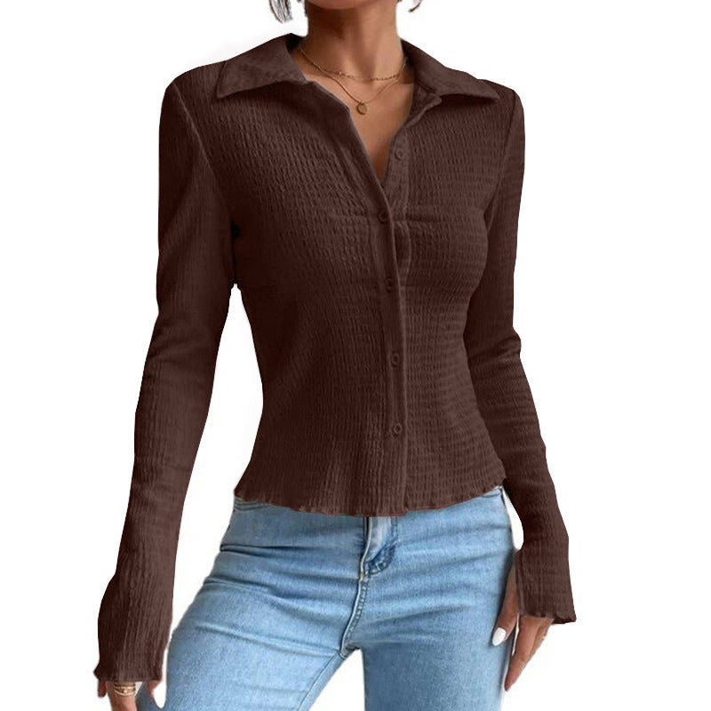 Bestseller Solid Color Stitching Split Sleeve Cardigan Button Top Lapel T-shirt