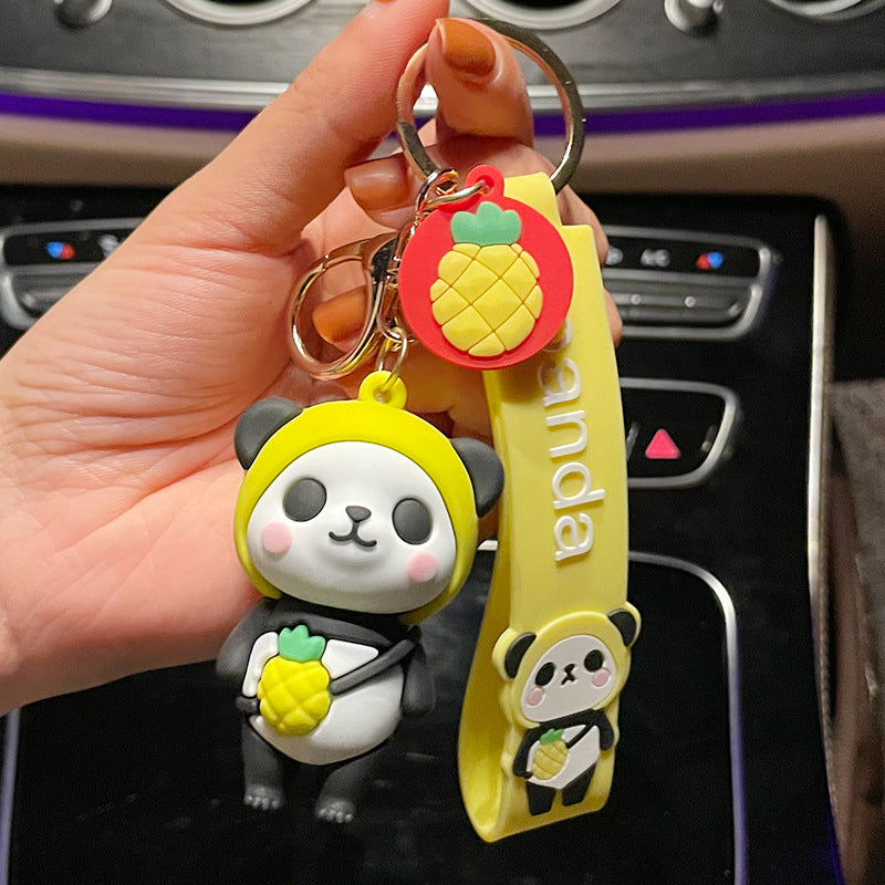 Creative Fruit Panda Keychain Pendant Trendy Play Pier Three-Dimensional Doll Cute Couple Gift Key Ring Pendants