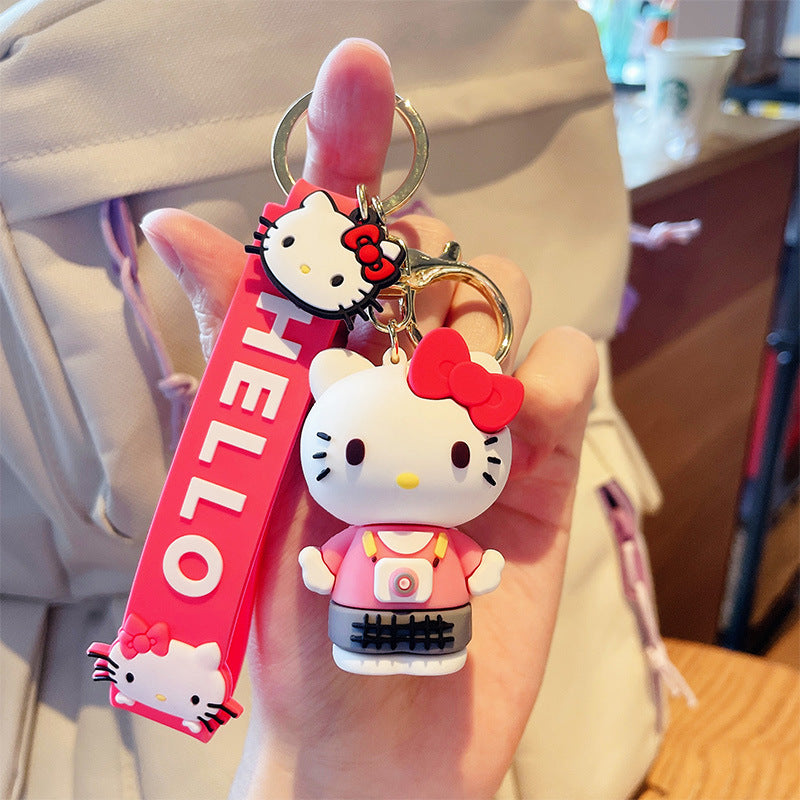 Cartoon Cute White Cat Family Keychain Pendant Silicone Key Chain Couple Bags Pendant Creative Gift