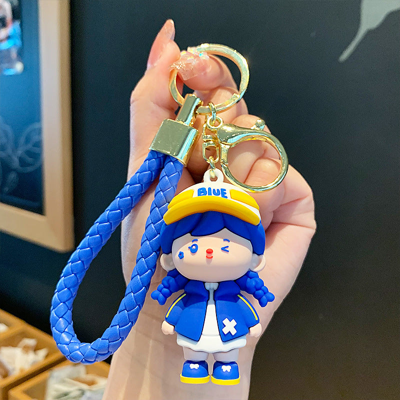 Creative Klein Blue Couple Keychain Ornaments Cartoon Car Key Chain Bag Doll Pendant Gift