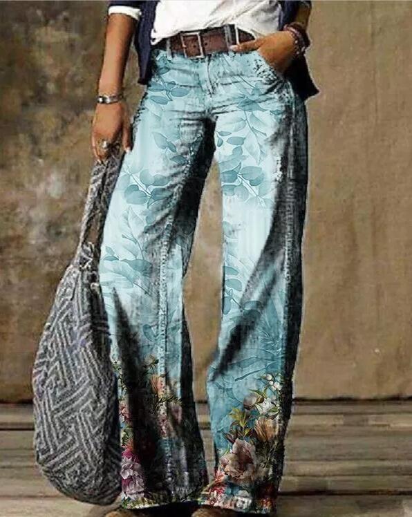 Wide-Leg Pants Straight Urban Casual Trousers No Belt High-Waisted Trousers