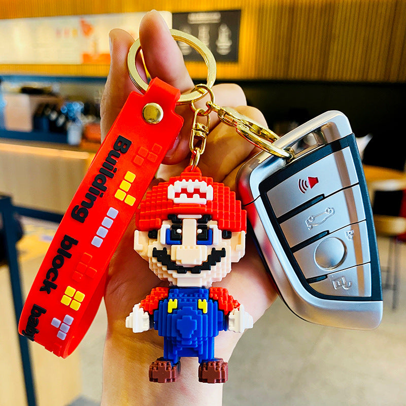 Building Blocks Super Mario Game Pendant Cartoon Creative Keychain Exquisite Pendant Men's and Women's Backpacks Pendant Accessories